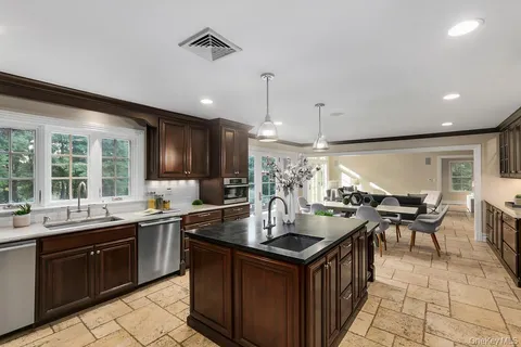 a kitchen with lots of counter top space