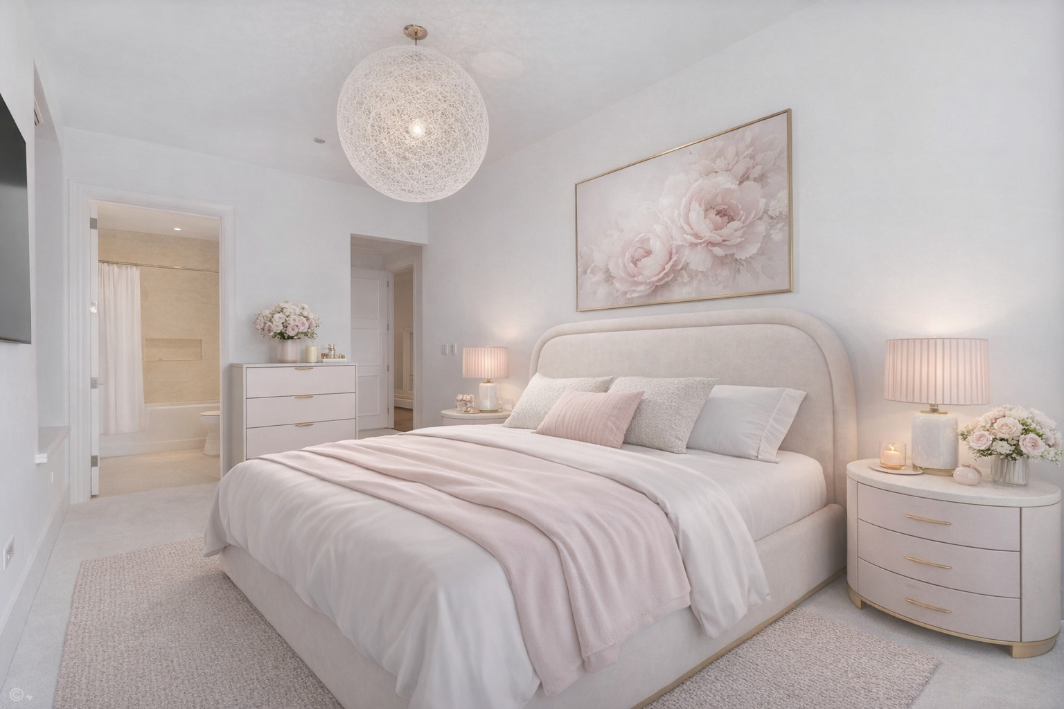 118 East Erie Street, Unit 27G Chicago, IL 60611 - Photo 21 of 32 a bedroom with bed and a chandelier