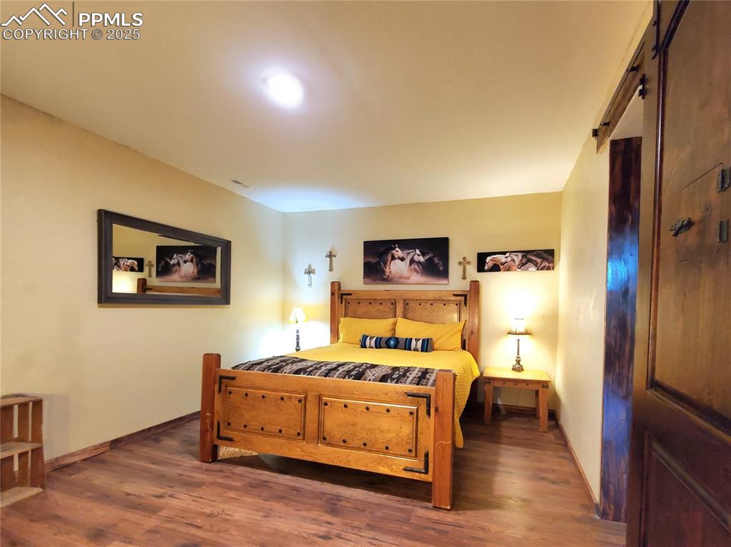 1226 E Path Cotopaxi, CO 81223 - Photo 32 of 49 Lower Level non conforming could have window installed where mirror is, has sliding reclaimed speak easy door