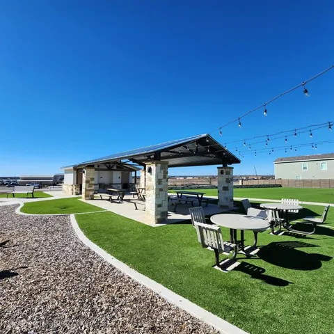 a view of a big yard with a swimming pool and couches