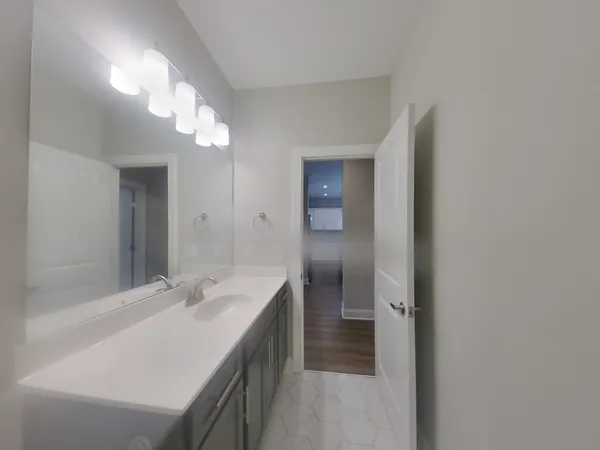 a bathroom with a sink a shower and a mirror