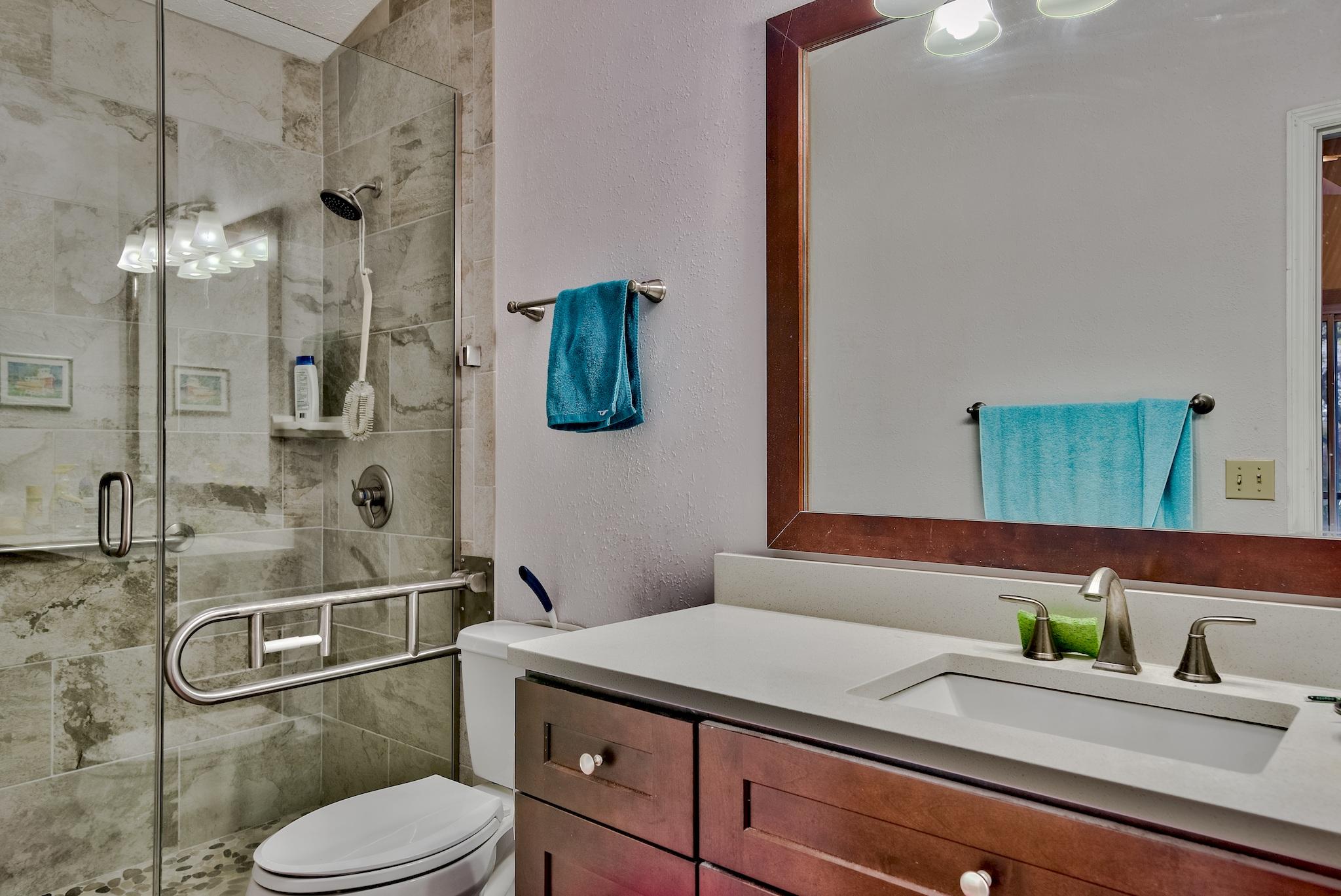74 South Camp Creek Rd Inlet Beach Inlet Beach, FL 32461 - Photo 18 of 26 a bathroom with a granite countertop sink a toilet and shower