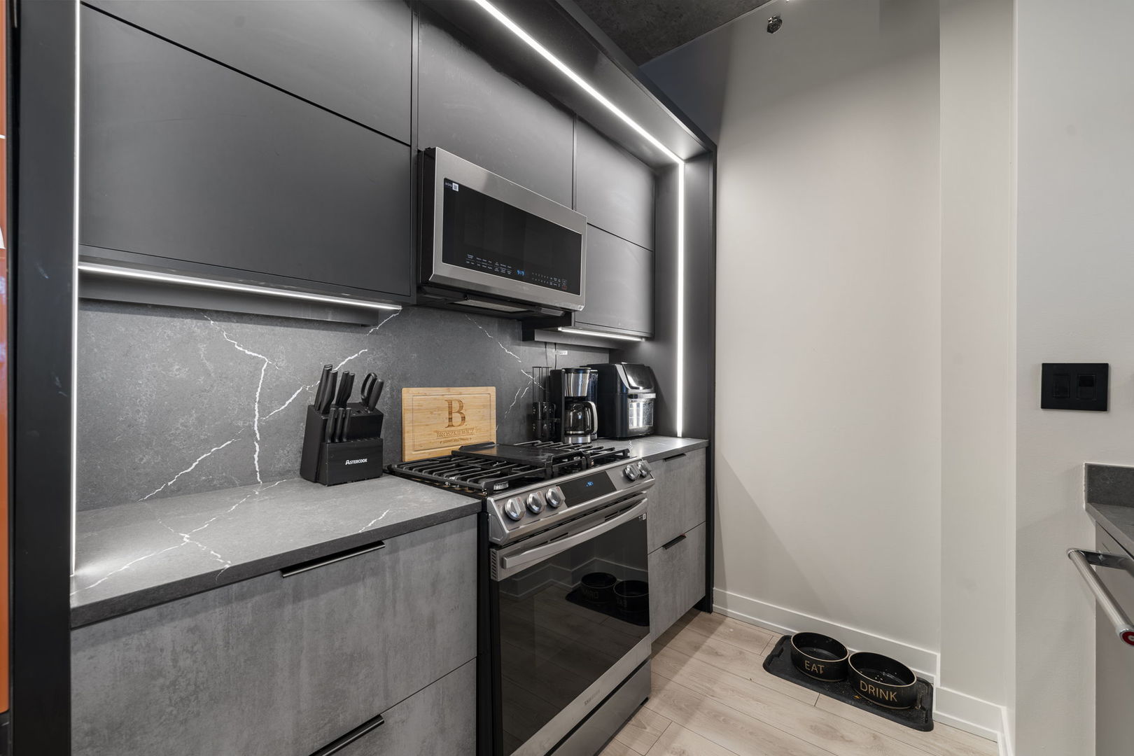 1305 South Michigan Avenue, Unit 907 Chicago, IL 60605 - Photo 8 of 20 a kitchen with stainless steel appliances granite countertop a stove and a microwave