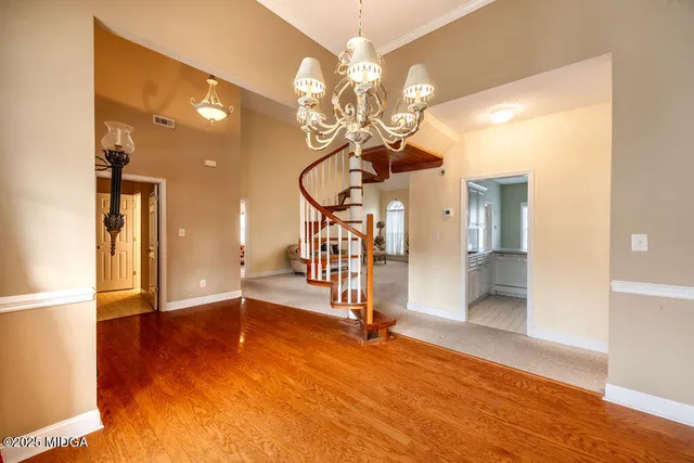 a view of a livingroom with a chandelier