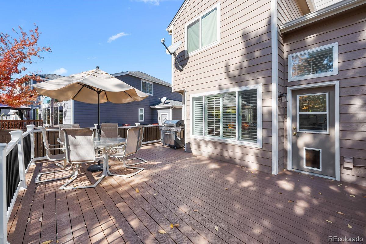 450 Bexley Lane Highlands Ranch, CO 80126 - Photo 34 of 41 a view of a patio with a table and chairs under an umbrella