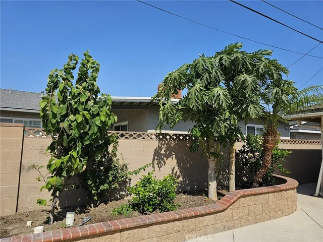 a view of a yard with potted plants