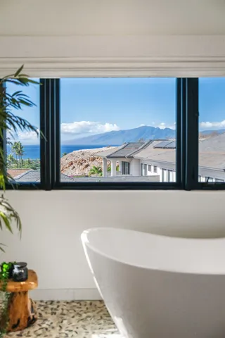 a view of a bathtub in a room