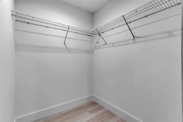 a view of a room with racks on the wall