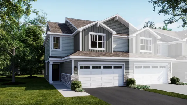 a front view of a house with a garden and plants