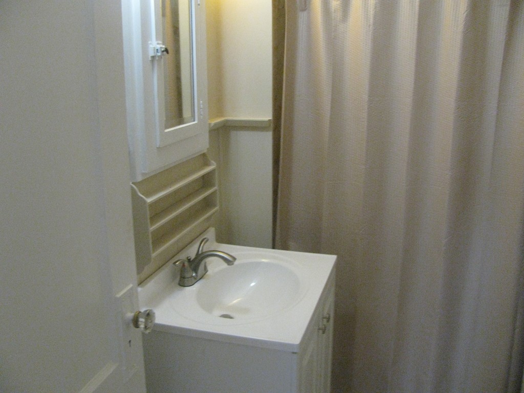 228 Edendale Street Springfield, MA 01104 - Photo 15 of 19 a bathroom with a sink a mirror and shower curtain