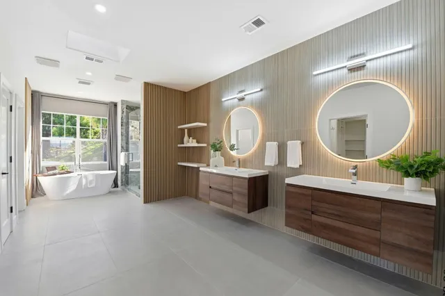 a living room with large window