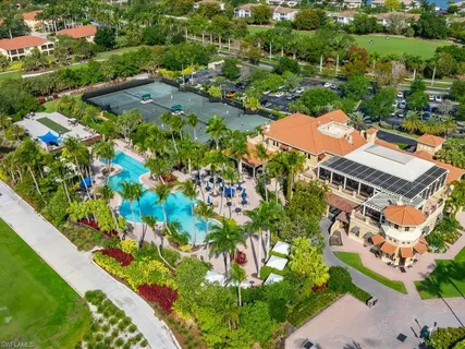 an aerial view of a house with a garden
