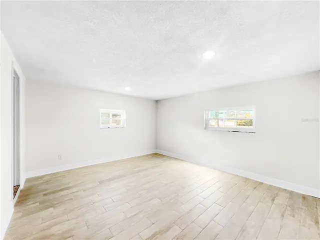 an empty room with a workbench
