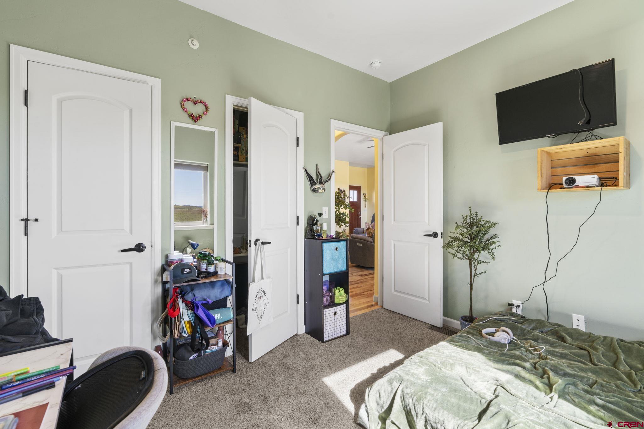 172 Encantado Lane Durango, CO 81303 - Photo 24 of 38 a bedroom with bed a flat tv screen and a potted plant