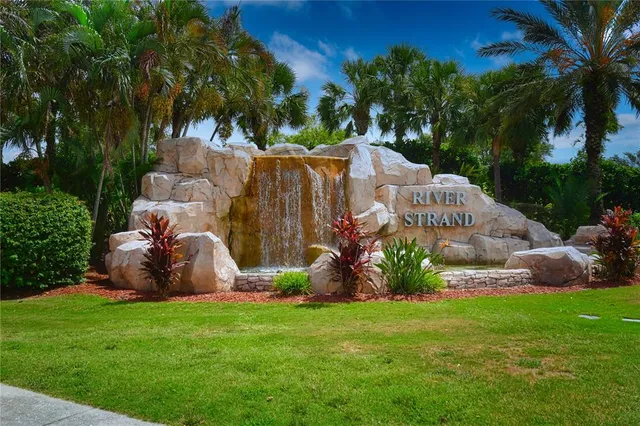 a view of a house with a yard and potted plants and palm trees