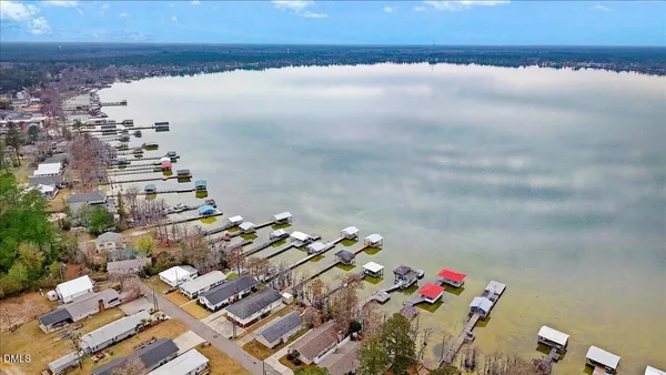 a view of a lake with a city