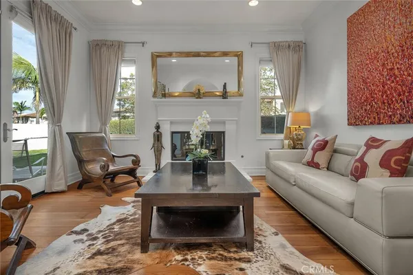 a garden view with a seating space