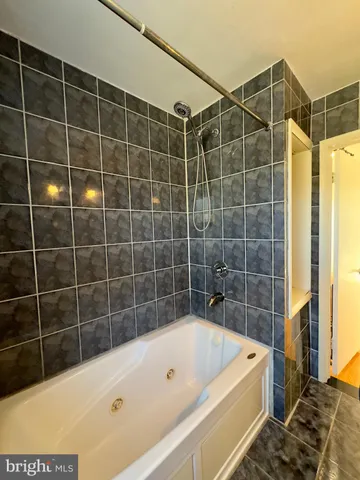 a bathroom with a bath tub