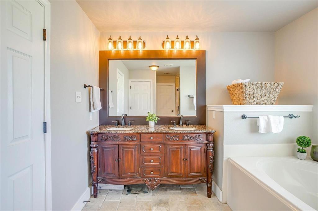 101 Springfield Lane Red Oak, TX 75165 - Photo 22 of 38 a bathroom with a granite countertop sink and a mirror