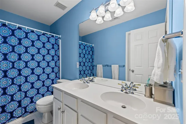 a bathroom with a sink vanity mirror and toilet