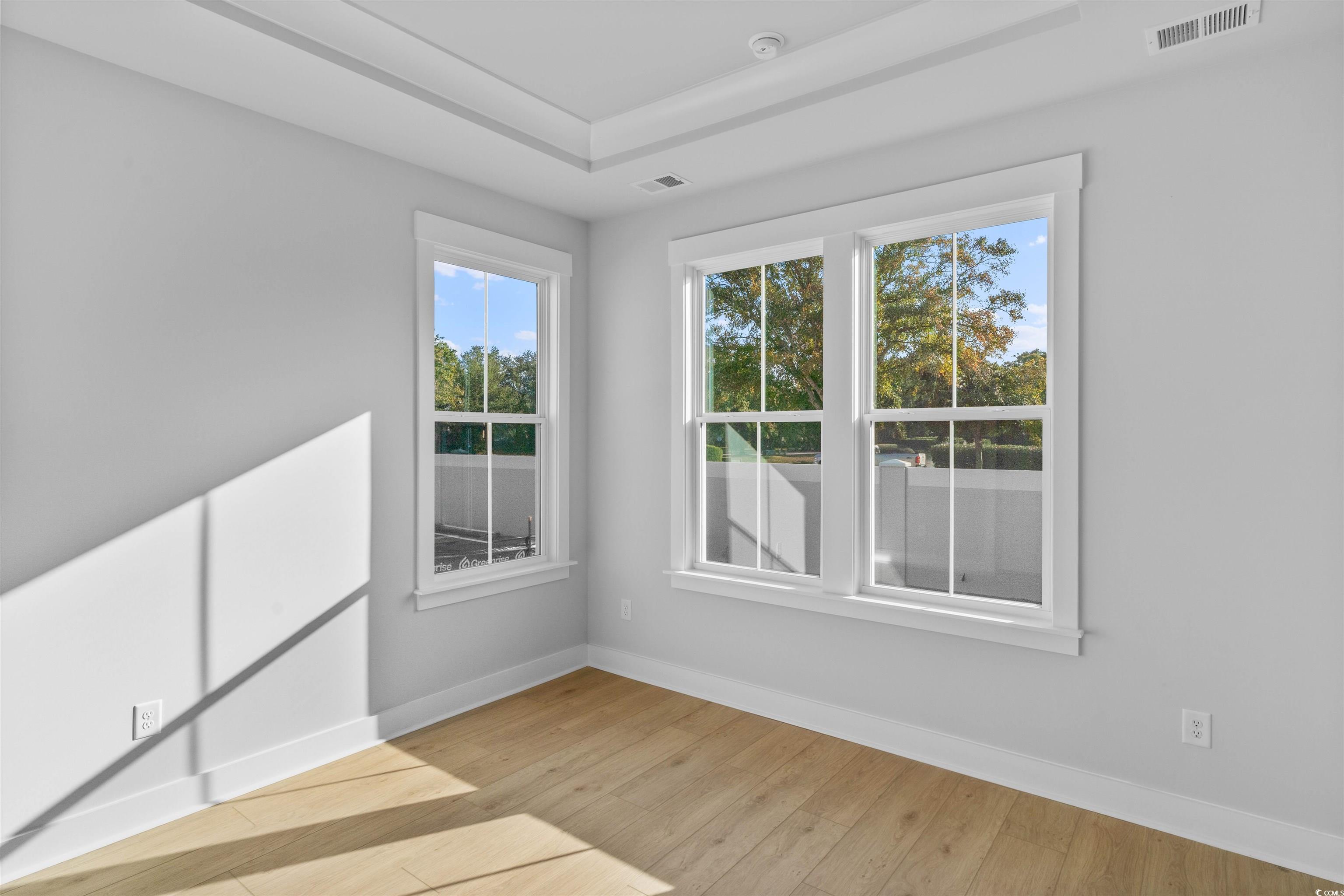 231 Atlantic Breeze Street Myrtle Beach, SC 29572 - Photo 18 of 21 Empty room with light wood finished floors and a tray ceiling