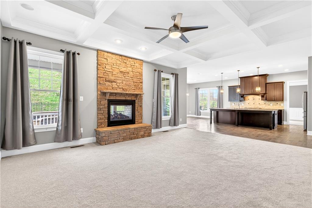 222 Evandale Road Canonsburg, PA 15317 - Photo 13 of 50 The coffered ceiling & double-sided fireplace in the living room adds that little extra spice...