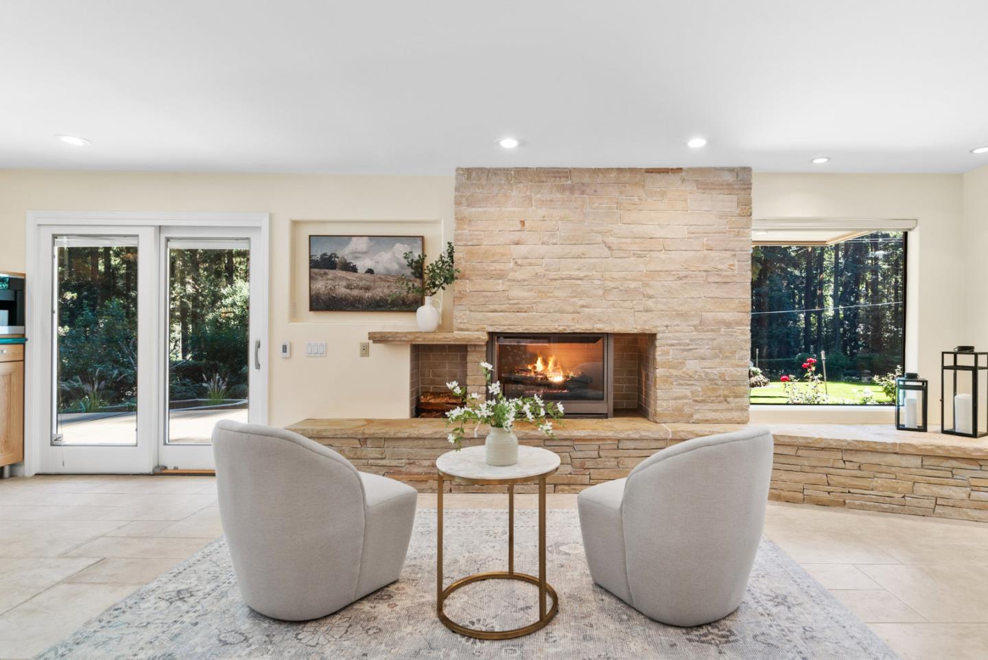 1695 Aptos Creek Road Aptos, CA 95003 - Photo 23 of 76 a living room with furniture potted plant and a fireplace