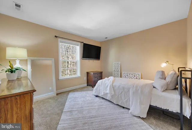 a bed room with a bed and a television