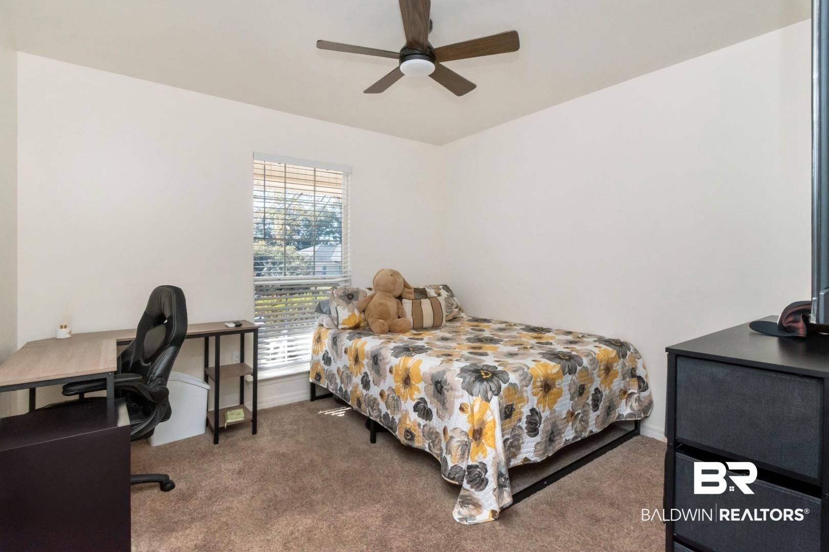 9410 Ashwood Court Mobile, AL 36695 - Photo 12 of 20 Bedroom featuring an office area, carpet flooring, and ceiling fan