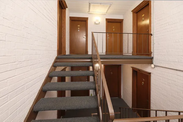 a view of wooden staircase