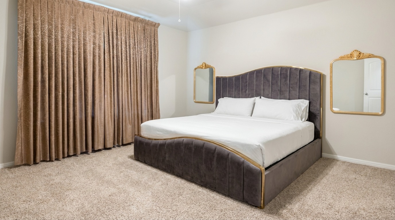 425 Shiner Lane Georgetown, TX 78626 - Photo 12 of 19 a bedroom with a bed and a dresser with mirror