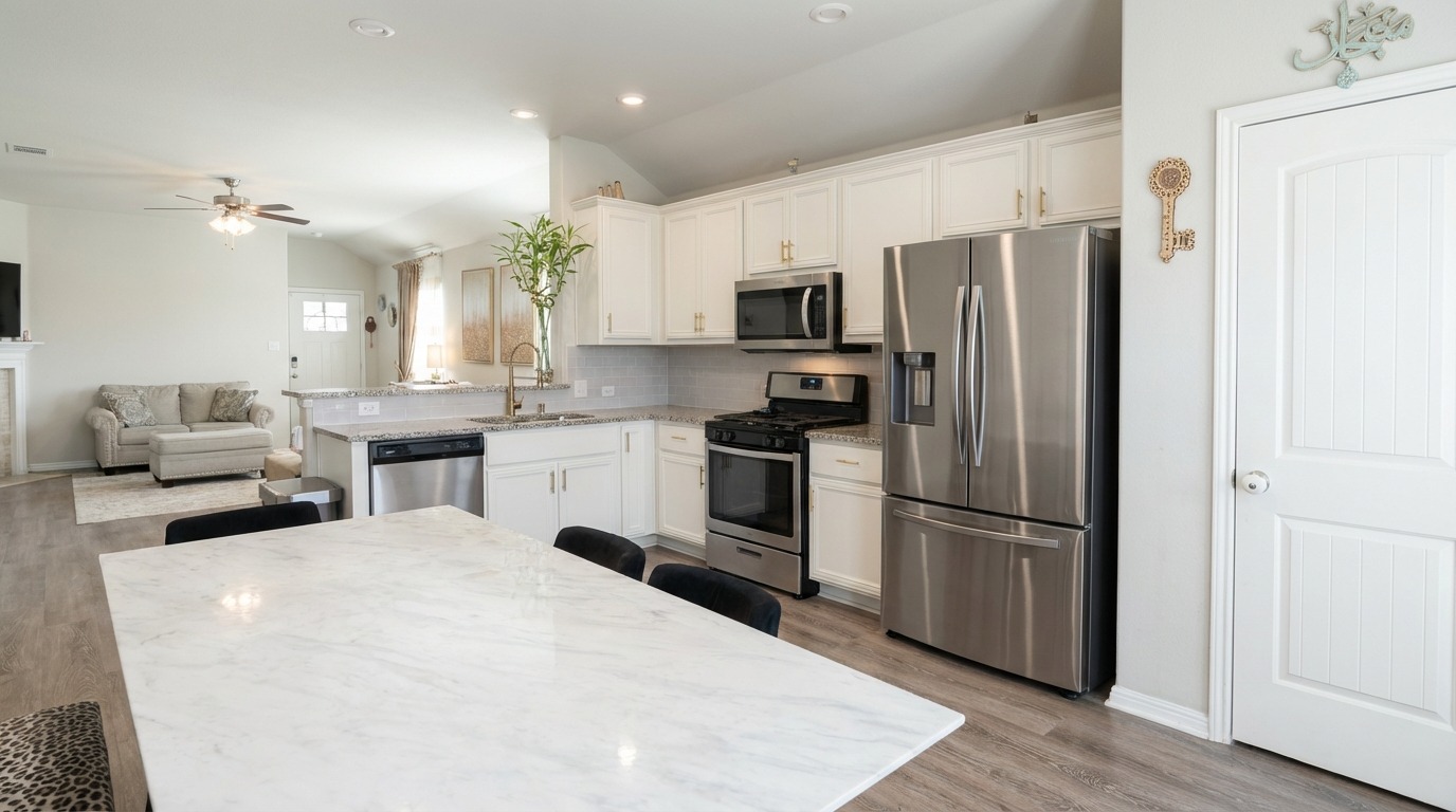 425 Shiner Lane Georgetown, TX 78626 - Photo 16 of 19 a kitchen with stainless steel appliances a refrigerator sink and microwave