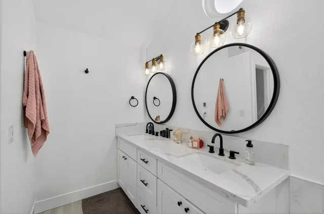 a hallway with cabinets