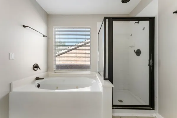 a bathroom with a bathtub
