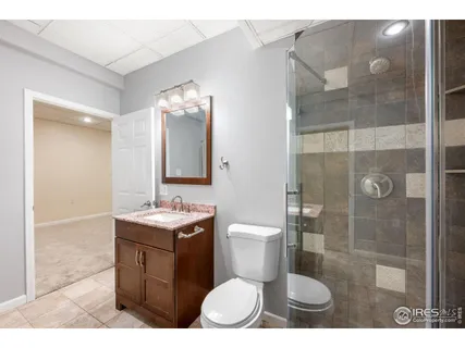 a bathroom with a sink toilet vanity and shower