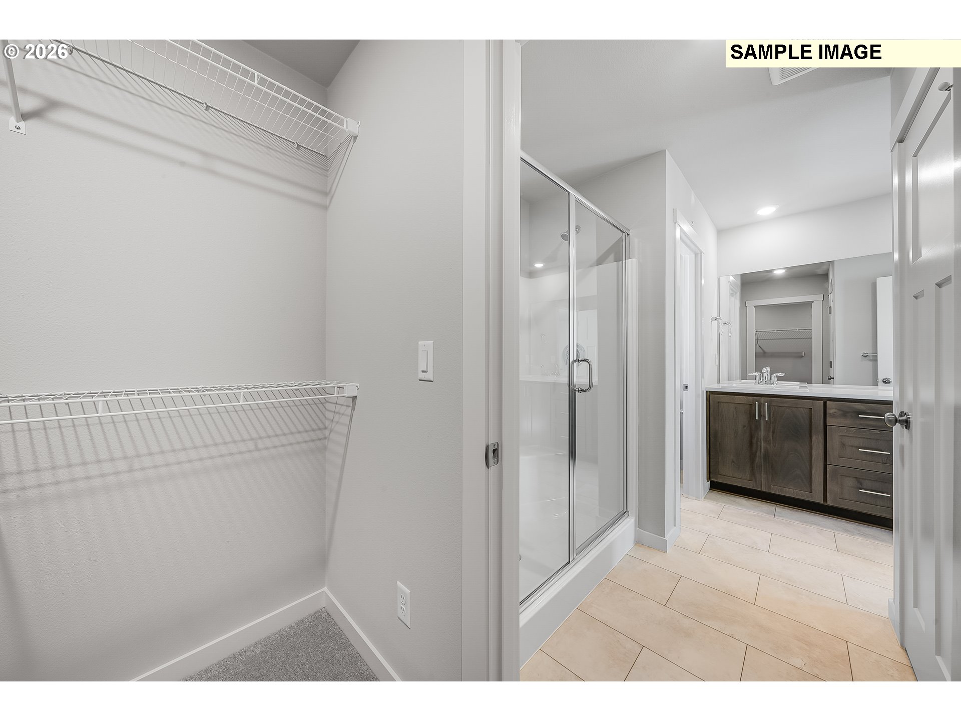 1092 Legacy Street Eugene, OR 97402 - Photo 15 of 20 a bathroom with a shower a sink and a mirror