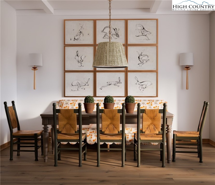 The Raynor Condos, Unit 2D Blowing Rock, NC 28605 - Photo 6 of 22 a view of a dining room with furniture and wooden floor