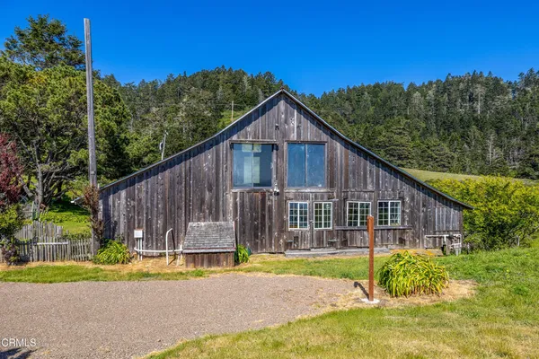 a view of a garden with an ocean