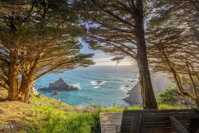 a view of a lake from a yard