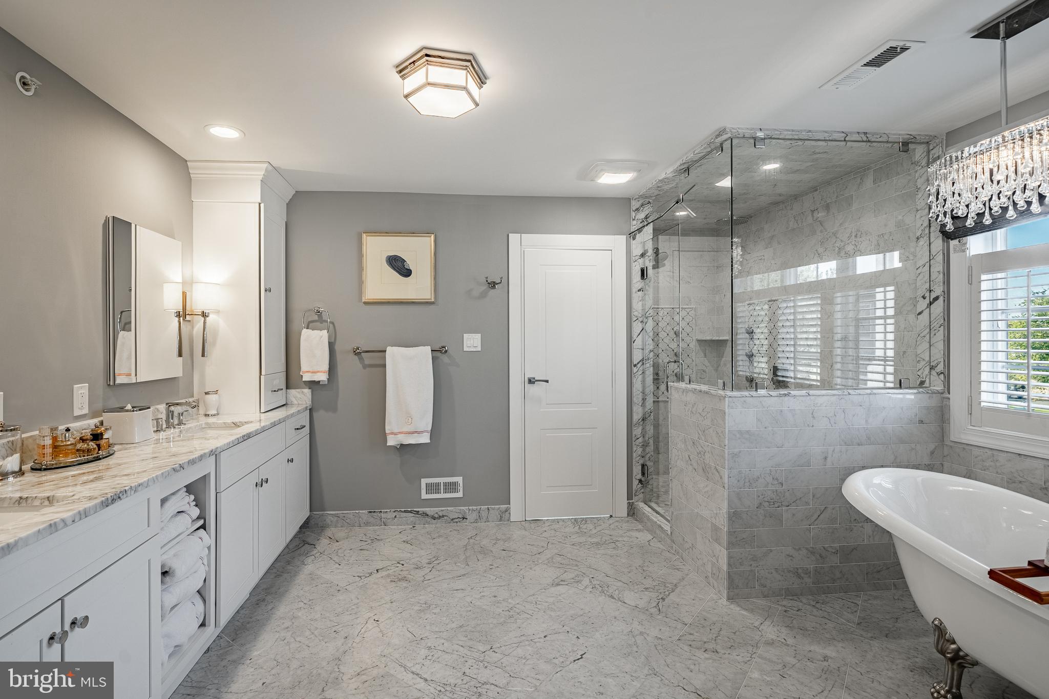 1053 Whitegate Road Wayne, PA 19087 - Photo 22 of 51 Primary Bathroom with Heated Marble Flooring