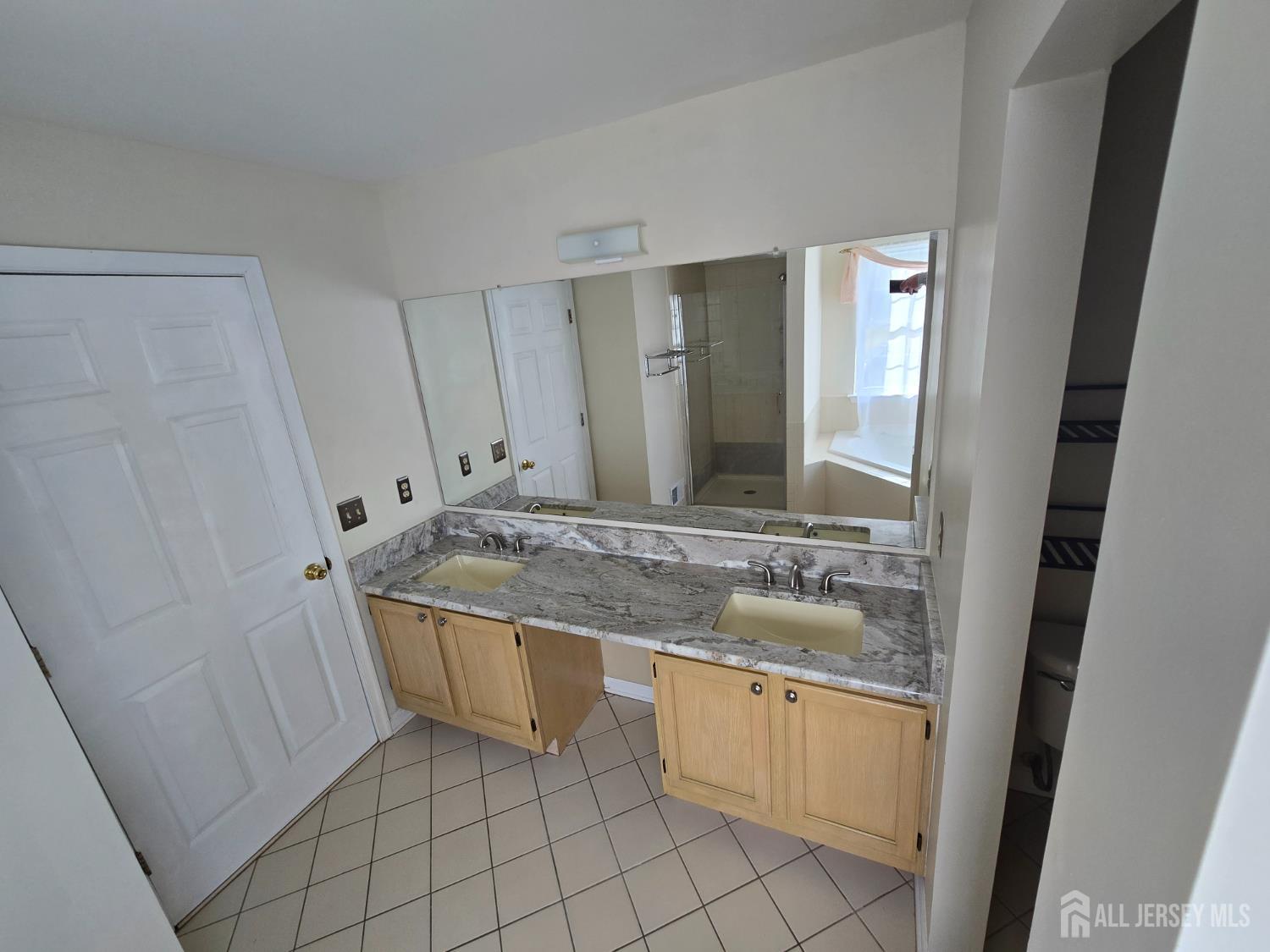 40 Potomac Road Monmouth Junction, NJ 08852 - Photo 27 of 48 a bathroom with a granite countertop sink and a mirror