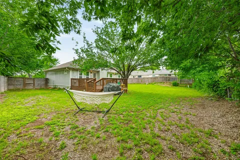 a garden with trees in front of it