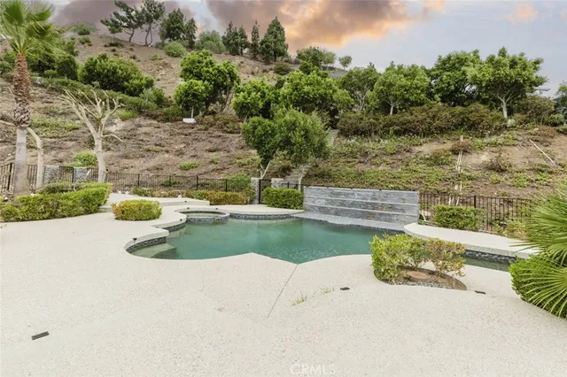 a view of a garden with a bench