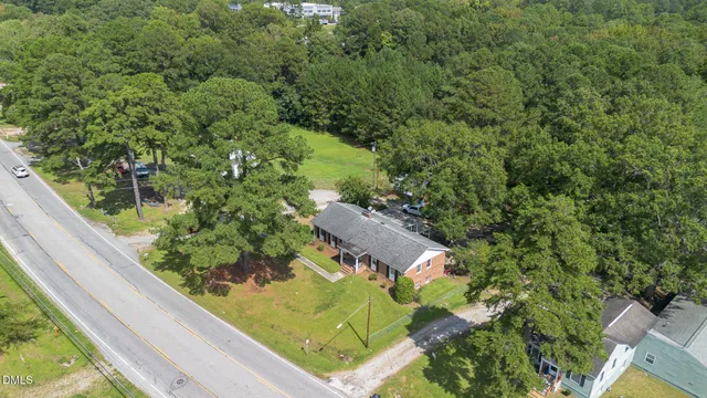 a view of a garden with an umbrella