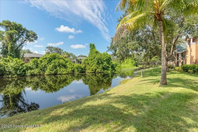 a view of a lake from a yard