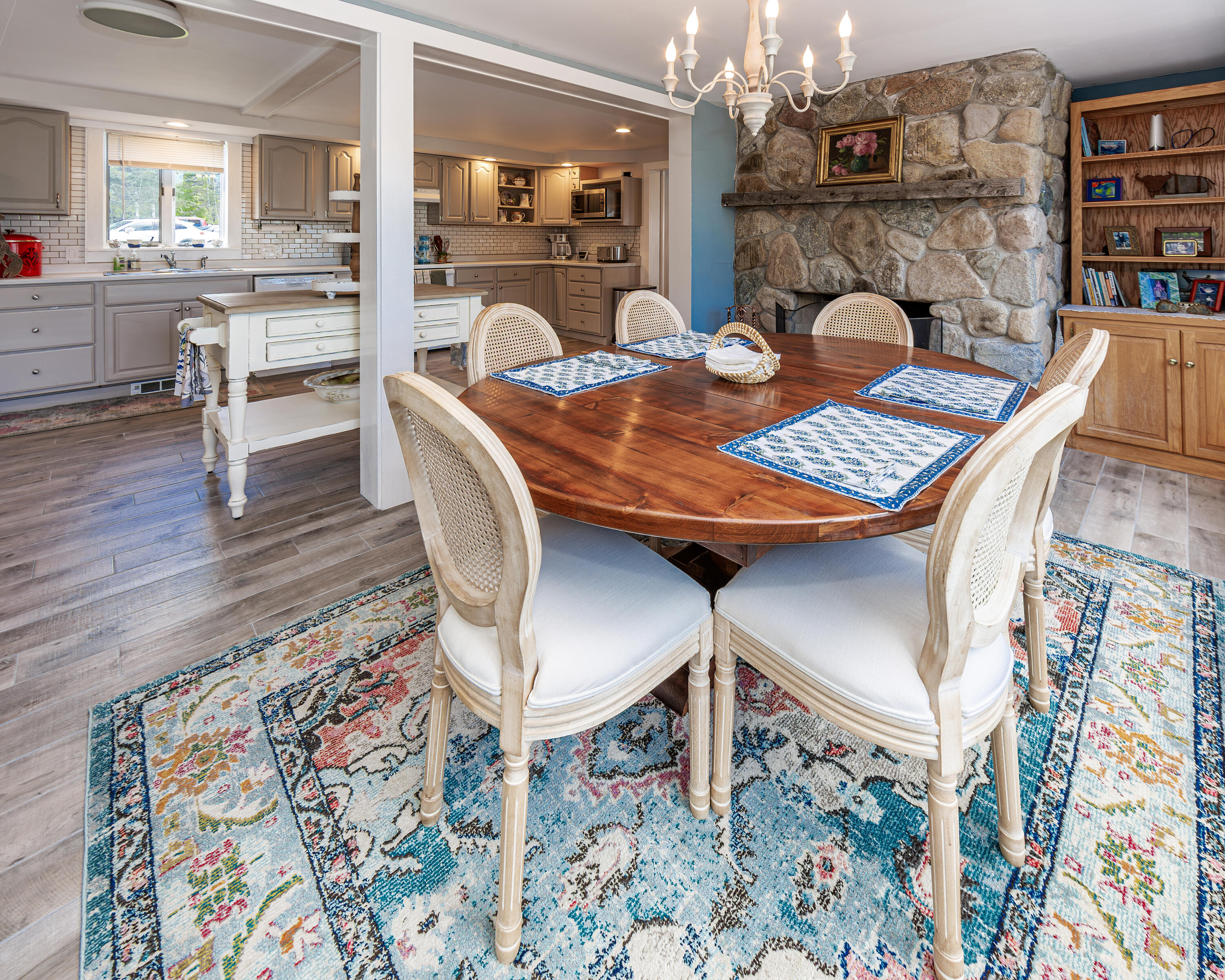 8 Youngs Point Road Gouldsboro, ME 04624 - Photo 13 of 42 Dining, kitchen, fireplace