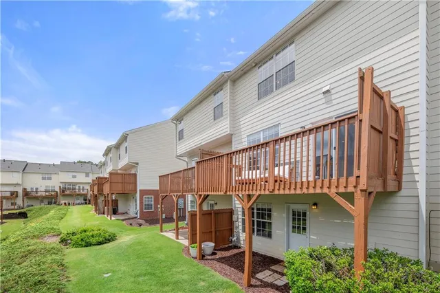 a large building with a small yard