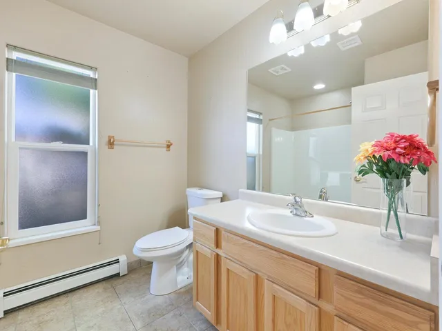 a bathroom with a sink a toilet and a mirror
