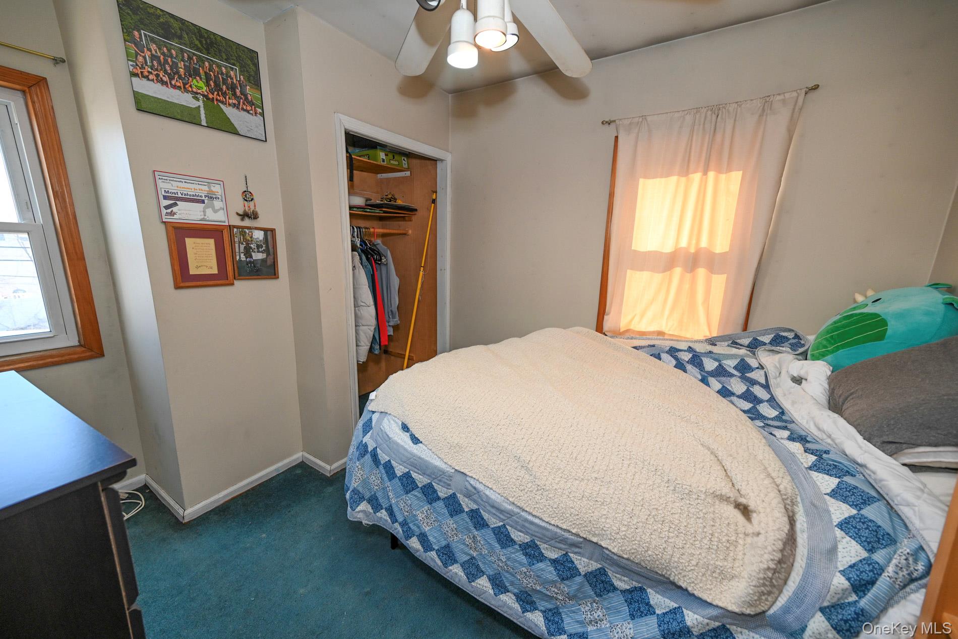 165 Cochran Place Valley Stream, NY 11581 - Photo 14 of 25 Bedroom with a closet, dark colored carpet, and a ceiling fan
