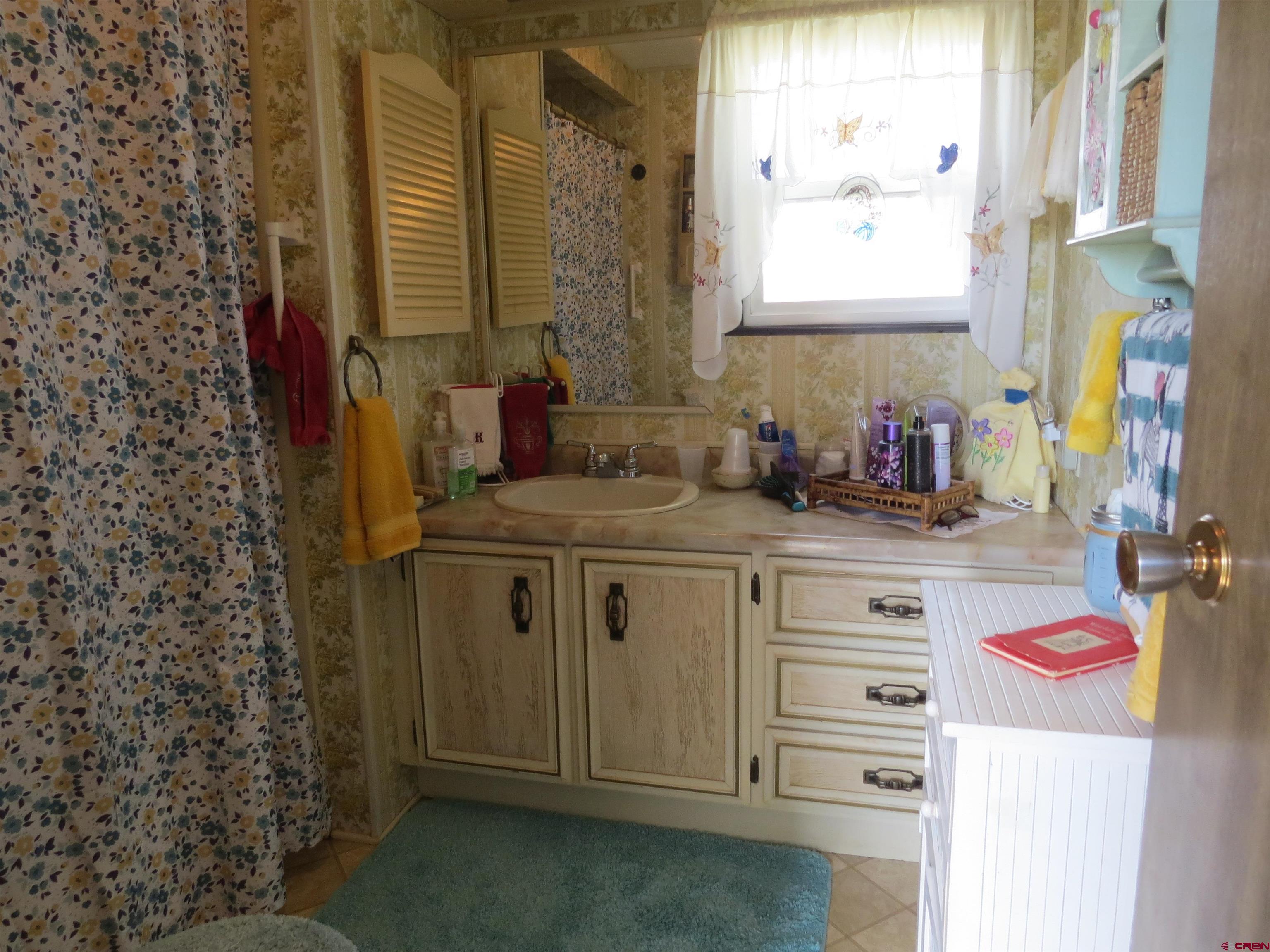 20028 Justice Road Austin, CO 81410 - Photo 17 of 22 a bathroom with a sink vanity and a mirror